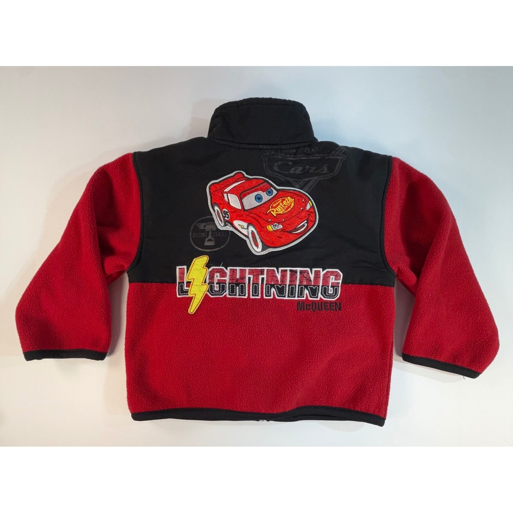 Disney Pixar Cars Lightning McQueen Red Black Fleece Full Zip Jacket Boys 4T